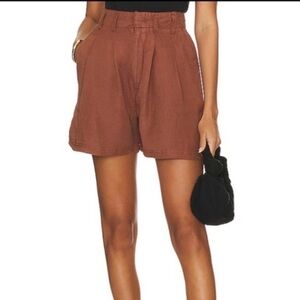 FREE PEOPLE Calla Linen Trouser Short Spiced Pecan